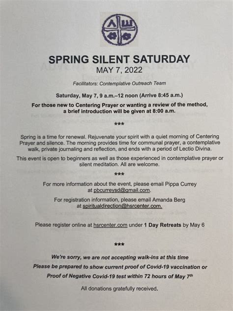 Spring Silent Saturday In Person Contemplative Outreach Ltd