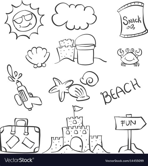 Doodle Object Summer Beach Hand Draw Royalty Free Vector