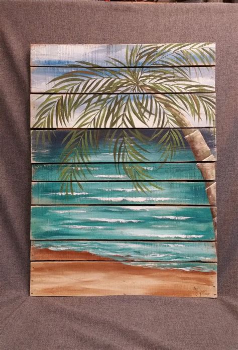 Beach Painting Pallet Art Hand Painted Palmtree Nautical Etsy