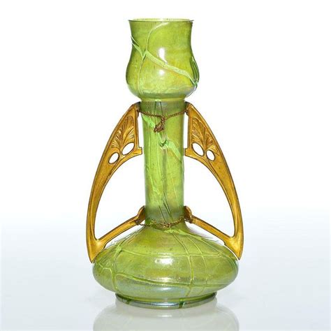 Kralik Pampas Iridescent Green Glass Vase With Art Nouveau Gilt Metal Mount Chairish Green