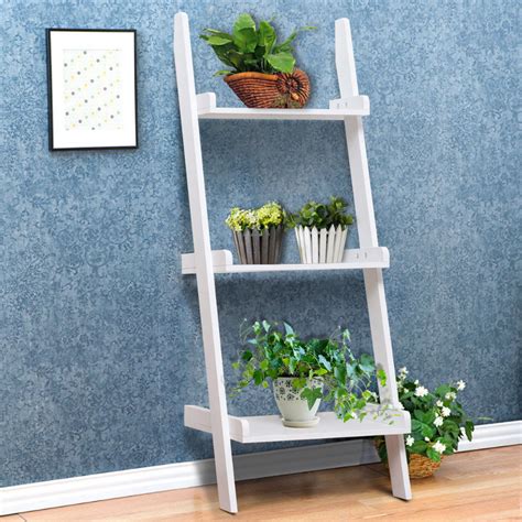 Gymax 3 Tier Book Shelf Leaning Wall Ladder Storage Rack Display