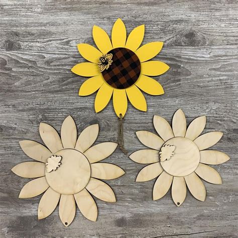 Sunflower Cutouts Unfinished Wooden Sunflower Etsy Wooden Flowers