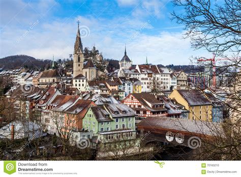 Il canton argovia (tedesco aargau, francese. BADEN, ARGOVIA, SVIZZERA fotografia stock. Immagine di colline - 70163210