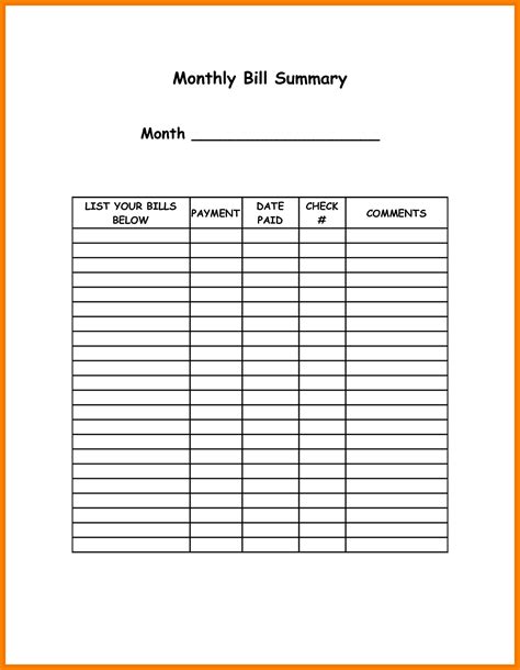 printable spreadsheet  monthly bills  excel templates budget