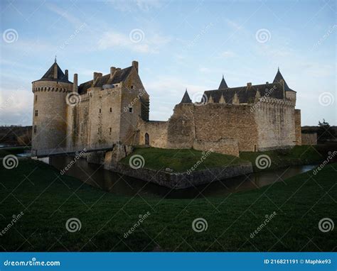 Panorama View Of Medieval Middle Ages Water Castle Chateau De Suscinio