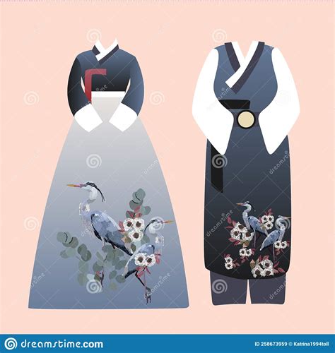 Hanbok Traditional Korean Costume Flat Vector Cartoon Illustration