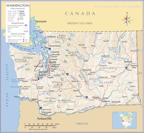 Reference Maps of State of Washington, USA - Nations Online Project