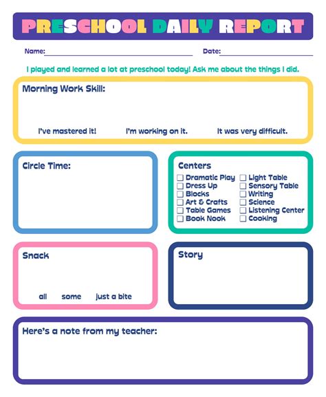 8 Best Images Of Preschool Daily Reports Printable Printable