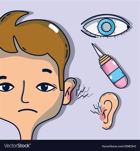 Sickness Otitis And Conjunctivitis With Medical Vector Image