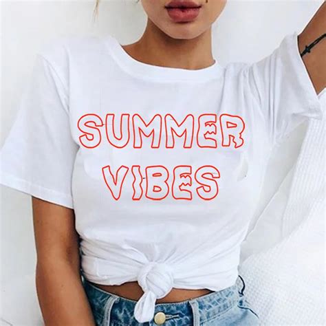 Enjoythespirit Women T Shirt Summer Vibes T Shirt Teen Aesthetic Letter