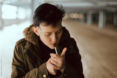 Real Lesbian Girl Smoking On The Parking Area By Alexey Kuzma