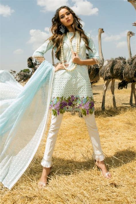 beautiful ice blue pakistani unstitched dress by sana safinaz printed lawn 2018 online