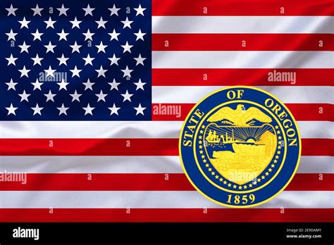 Flag Of Usa With The Emblem Of Oregon Usa Oregon Stock Photo Alamy