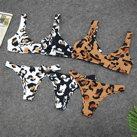 Women Sexy Leopard Bikini Set Two Piece Suits Push Up Unpadded Bra Swimsuit Triangle Bather Set