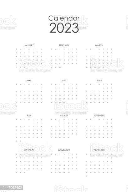 2023 Calendar Year Vector Illustration The Week Starts On Sunday Annual