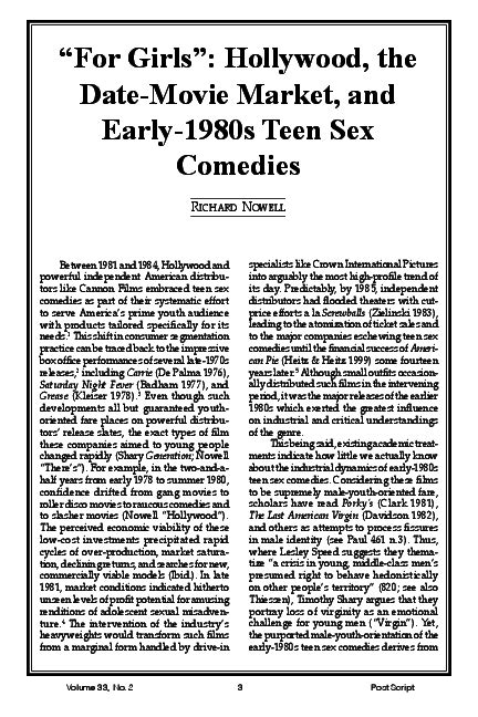 Pdf “‘for Girls Hollywood The Date Movie Market And Early 1980s