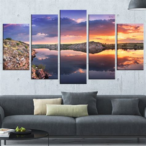 Designart Large Summer Clouds Reflection 5 Piece Wall Art On Wrapped