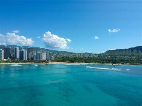 Panorama Aerial Drone View Of Waikiki Beach Honolulu Hawaii Usa Taken