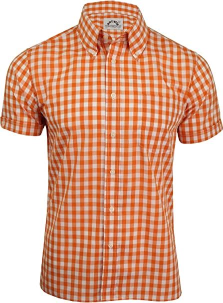 Brutus Mens Short Sleeved Big Gingham Check Shirt Trimfit Orange M