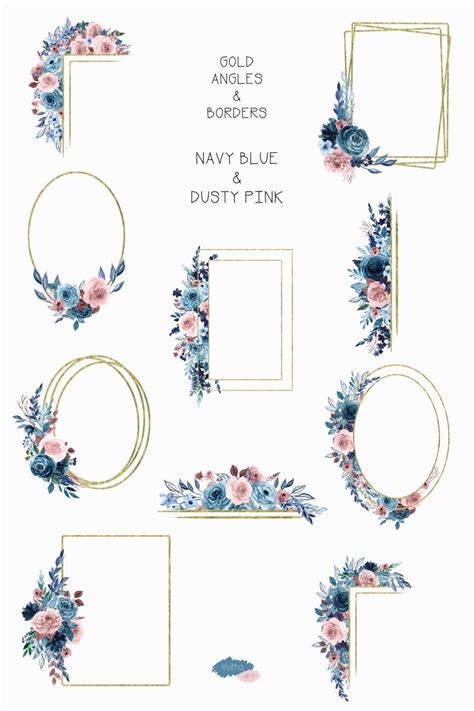 How can i draw a canvas rectangle with fill color and 4 different border colors on each side? Watercolor Floral Geometric Gold foil Frames Dusty Pink ...