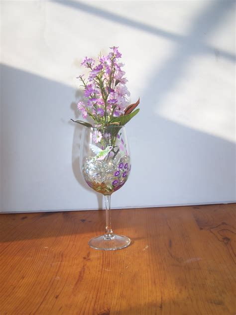 Wine Glass Lanvender Floral Arrangement Lavender Flowers