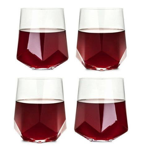 Set Of 4 Faceted Crystal Wine Glasses Crystal Wine Glasses Stemless Wine Glass Wine Glasses