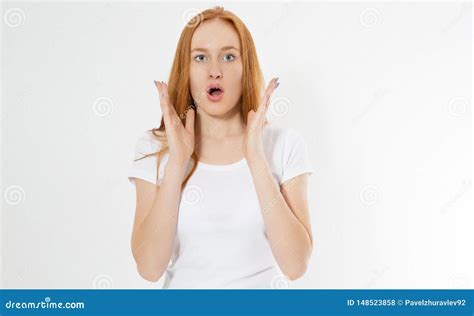 Cute Surprised Redhead Girl Making Fun Isolated On White Background