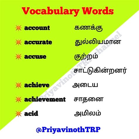 Tamil For Toddlers Tamil Alphabets And Words With English Meaning And