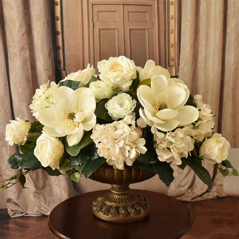 Grande Cream Floral Design With Magnolias And Roses Silk Floral