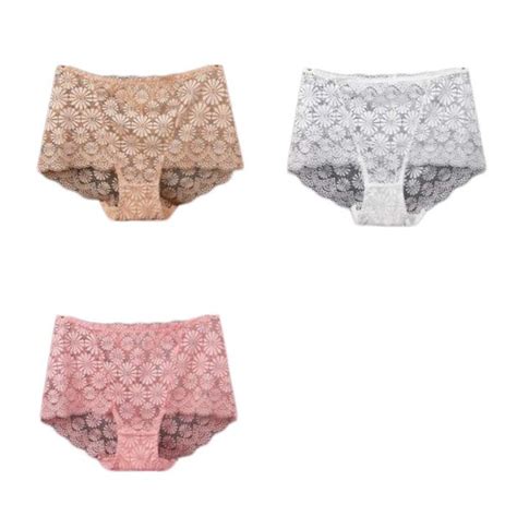 Dropship 3 Pcs Lace Sexy Bikini Panties Daisy Mesh Underwear Plus Size