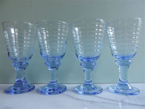 Vintage Libbey Glass Sirrus Pattern Blue Translucent Goblets Etsy Blue Wine Glasses Blue