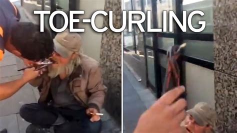 Desperate Homeless Man Gets Rotting Tooth Pulled Out By Bin Man With