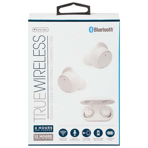 Sentry True Wireless Earbuds With Portable Charging Case White Shop Headphones At H E B