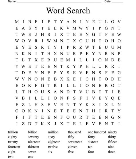 Number Words To 1000 Word Search Wordmint