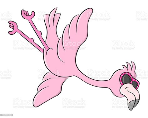 Flying Cartoon Flamingo With Sunglasses Stock Illustration Download