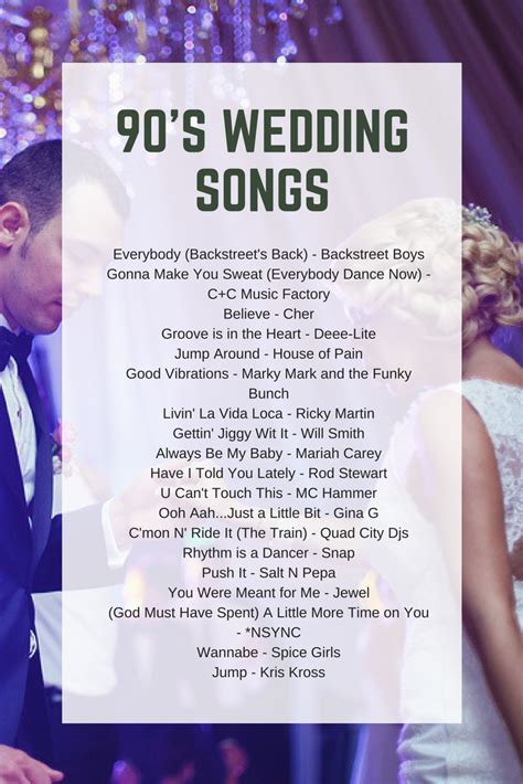 For you traditionalists, we haven't forgotten about you. 90's Wedding Song Playlist | 90s wedding songs, Wedding ...