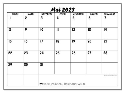 Calendriers Mai 2023 à Imprimer Michel Zbinden Fr