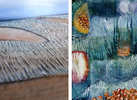 Gel and modeling paste mediums (applied with palette kindle or spatula) are used to create relief feature (look like sculptures). How to make your Art Project exciting: creative mixed media