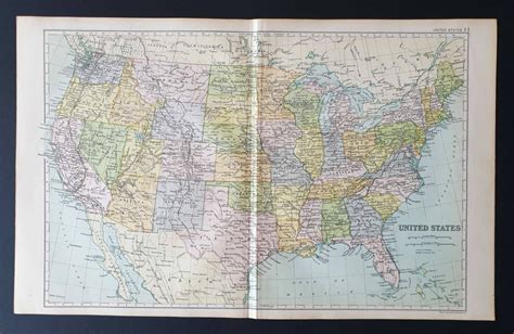 Original 1908 Map United States Etsy Uk