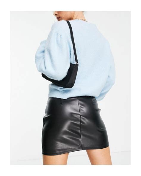 Asos Asos Design Petite Leather Look Seamed Super Mini Skirt In Black