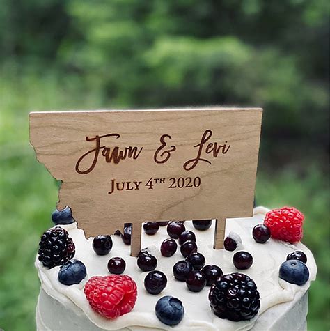 Rustic Wedding Cake Topper Outdoor Wedding Decor Personalized State