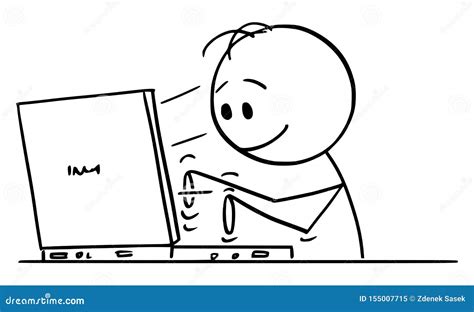 Vector Cartoon Of Smiling Man Or Businessman Typing Or Working On