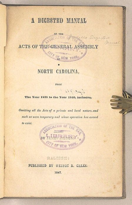 A Digested Manual Of The Acts Of General Assembly Of North Carolina