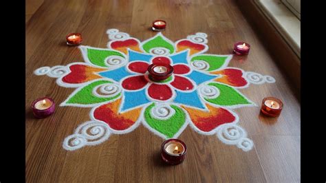 Quick And Easy Freehand Flower Rangoli Designs With Colours By Shital