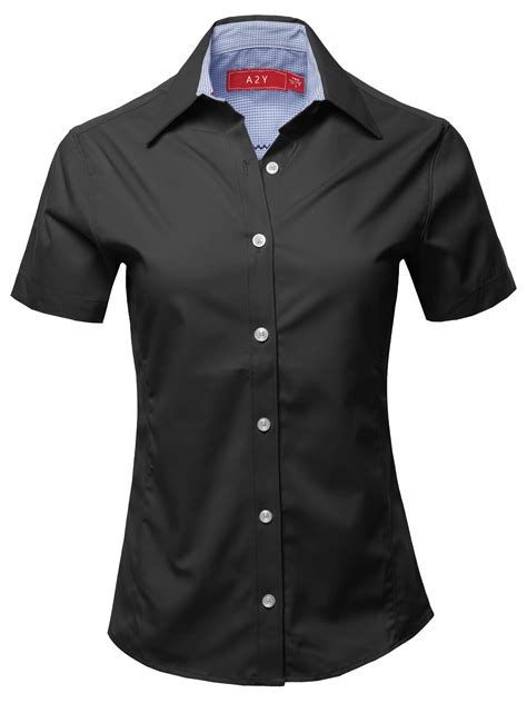 A2y Womens Basic Durable Short Sleeve Button Down Business Office