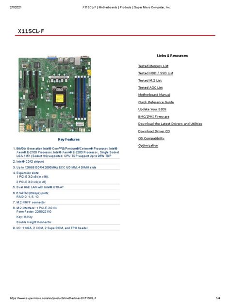 X11scl F Motherboards Products Super Micro Computer Inc Pdf