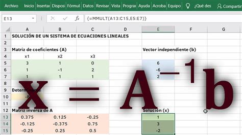 Solución De Un Sistema De Ecuaciones Lineales En Excel Por El Método De