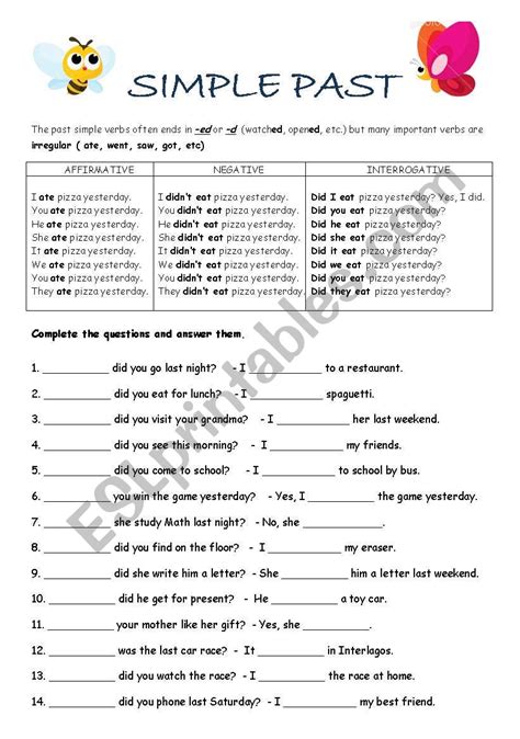 Simple Past Wh Questions Esl Worksheet By Dberaldo