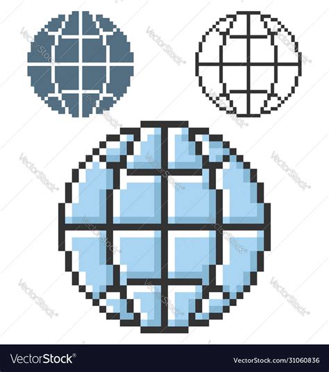 Pixel Icon Globe In Three Variants Fully Vector Image