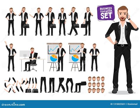 Businessman Vector Character Set Male Business Person Cartoon
